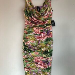 Express Pink and Green Cowl Neck Sheath Dress